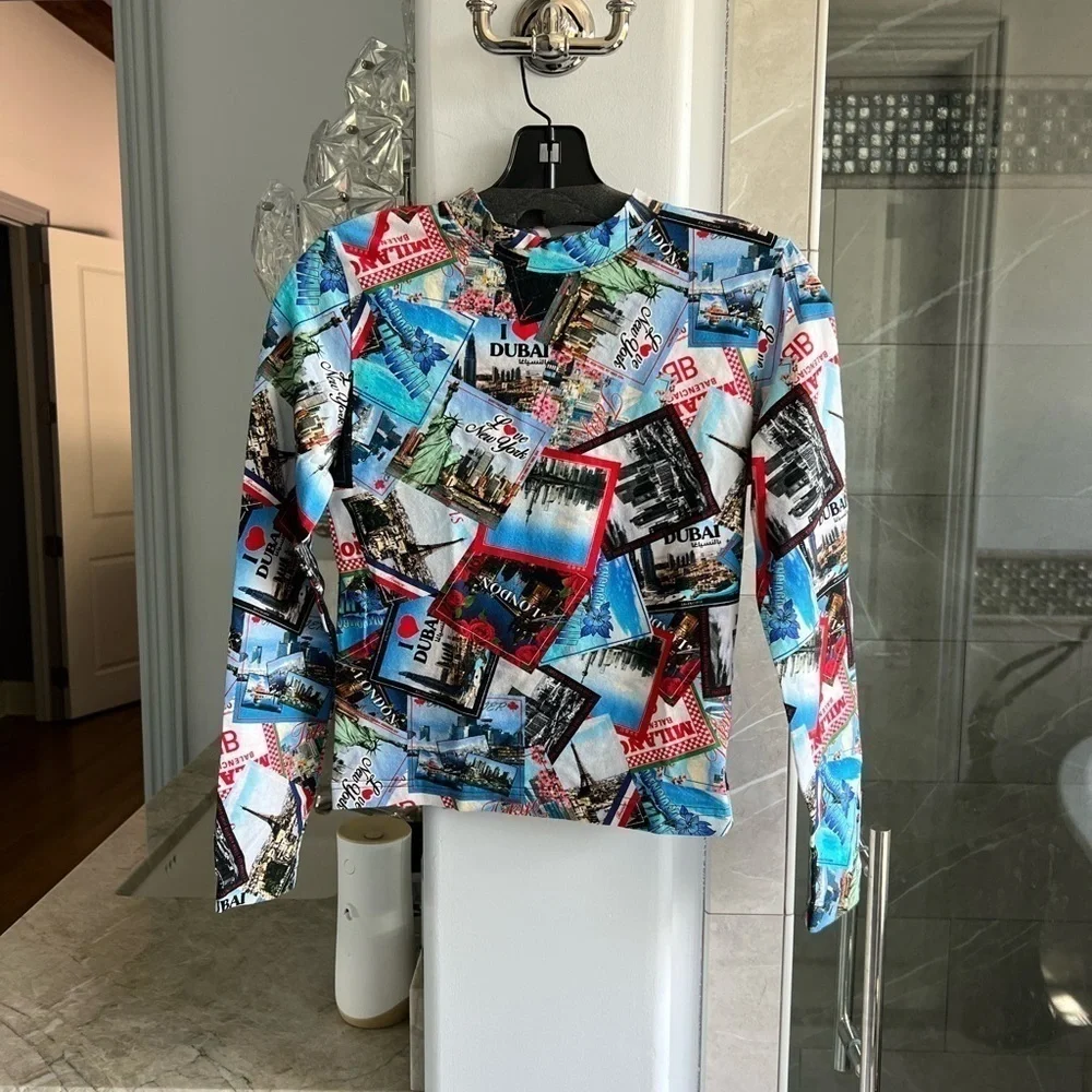 BALENCIAGA Long Sleeve All Over Cities Stretch Top - Picture 8 of 11